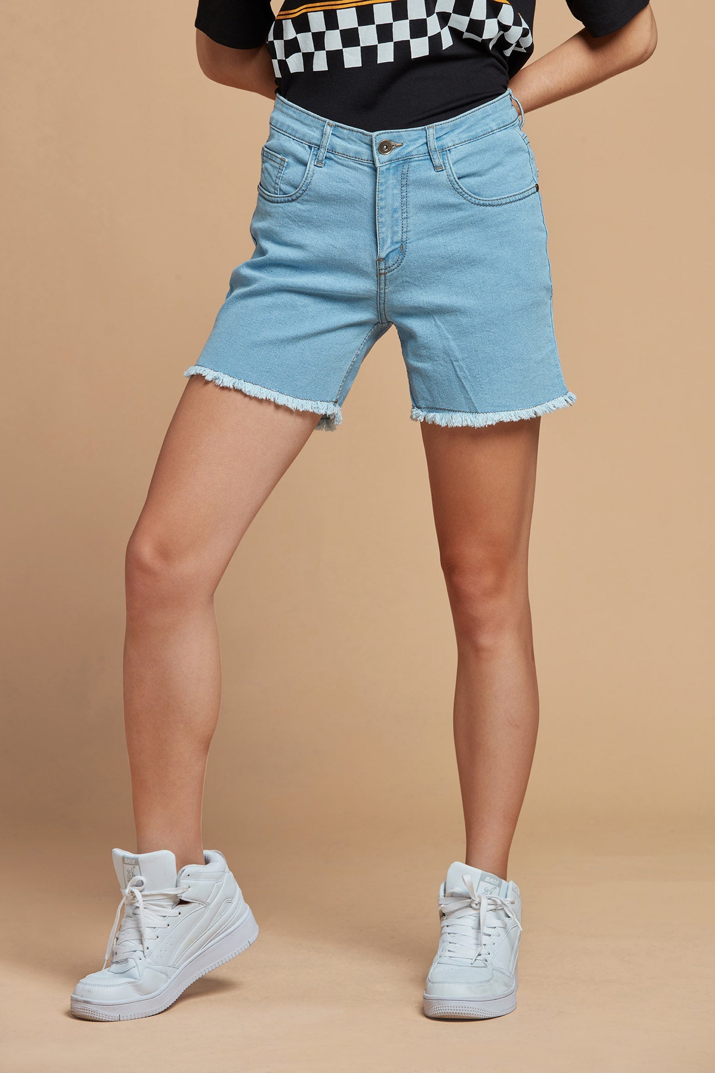 Buy TINY GIRL Regular Plain Denim Shorts Light Blue online
