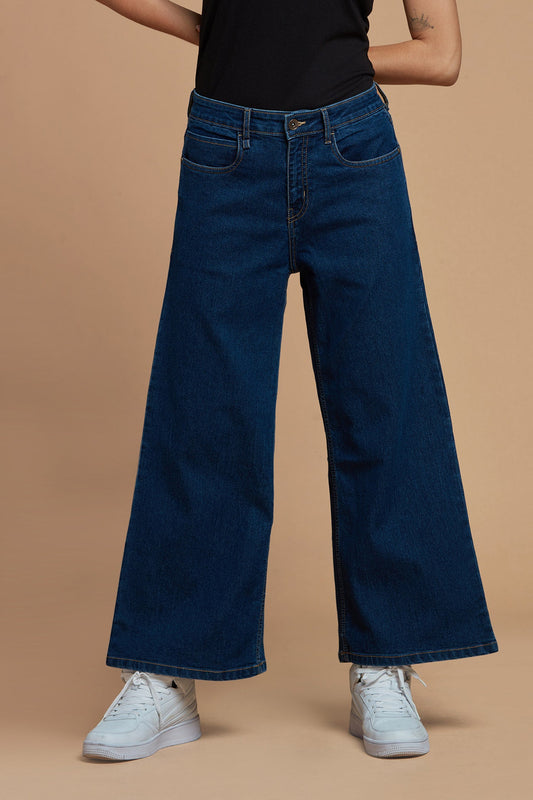 Women Denim Jeans Flair Blue Dark