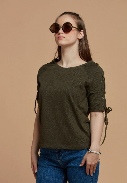 Women T-Shirt Olive Green Tee