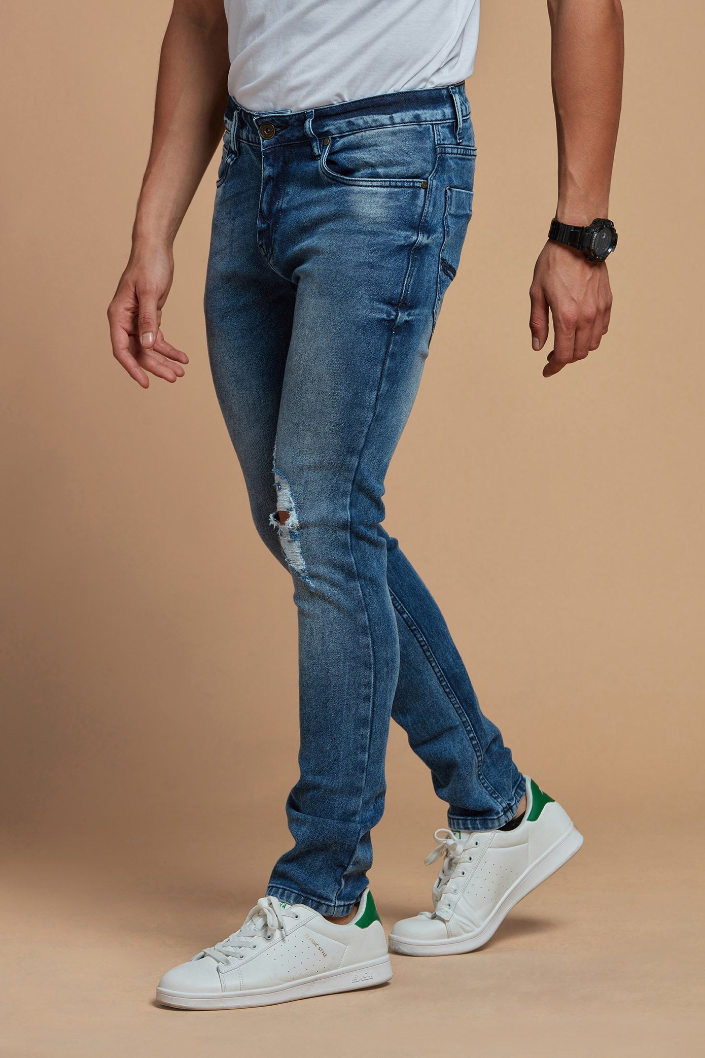 Men Denim Jeans Washed Blue