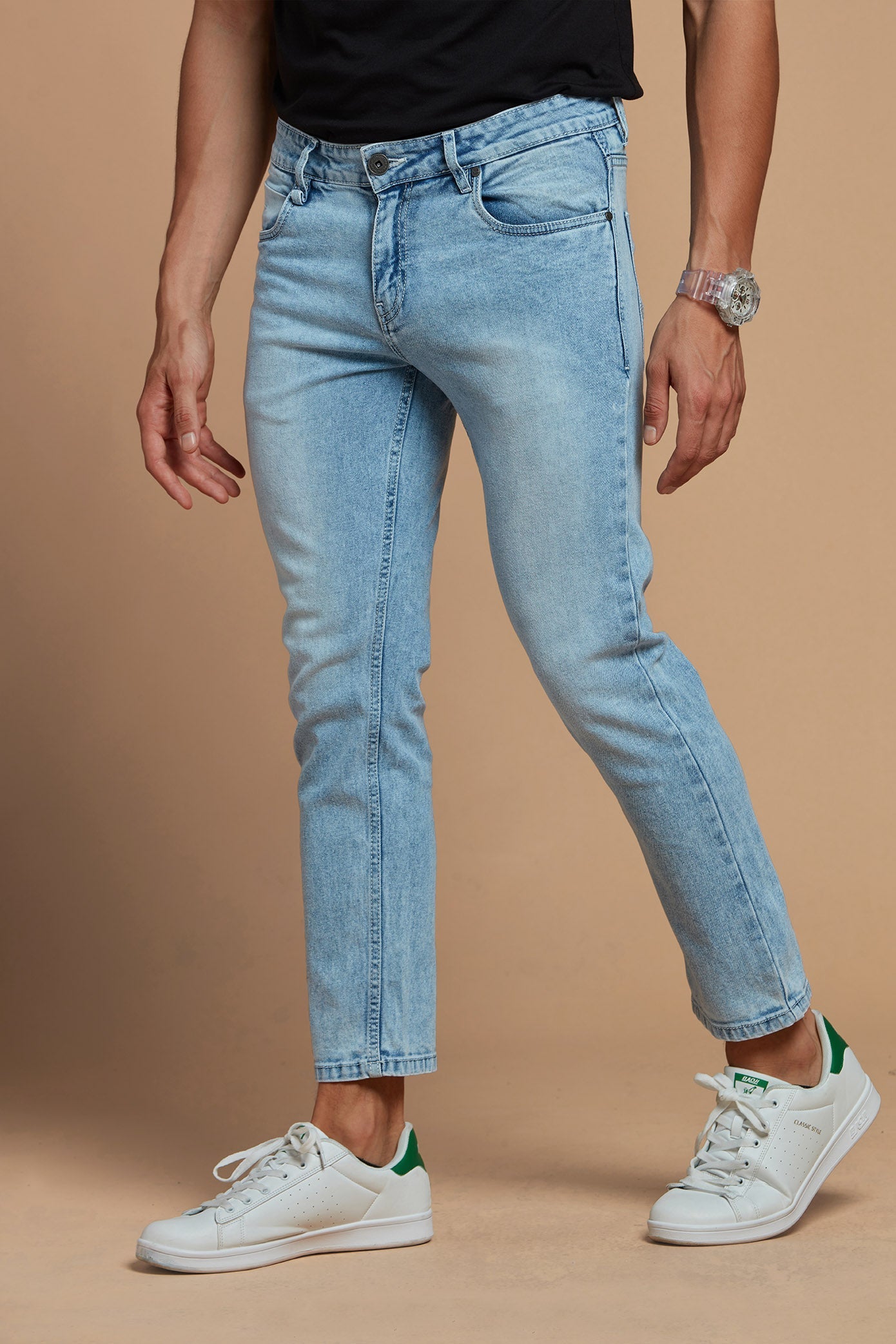 Men Denim Jeans Cropped Light Blue