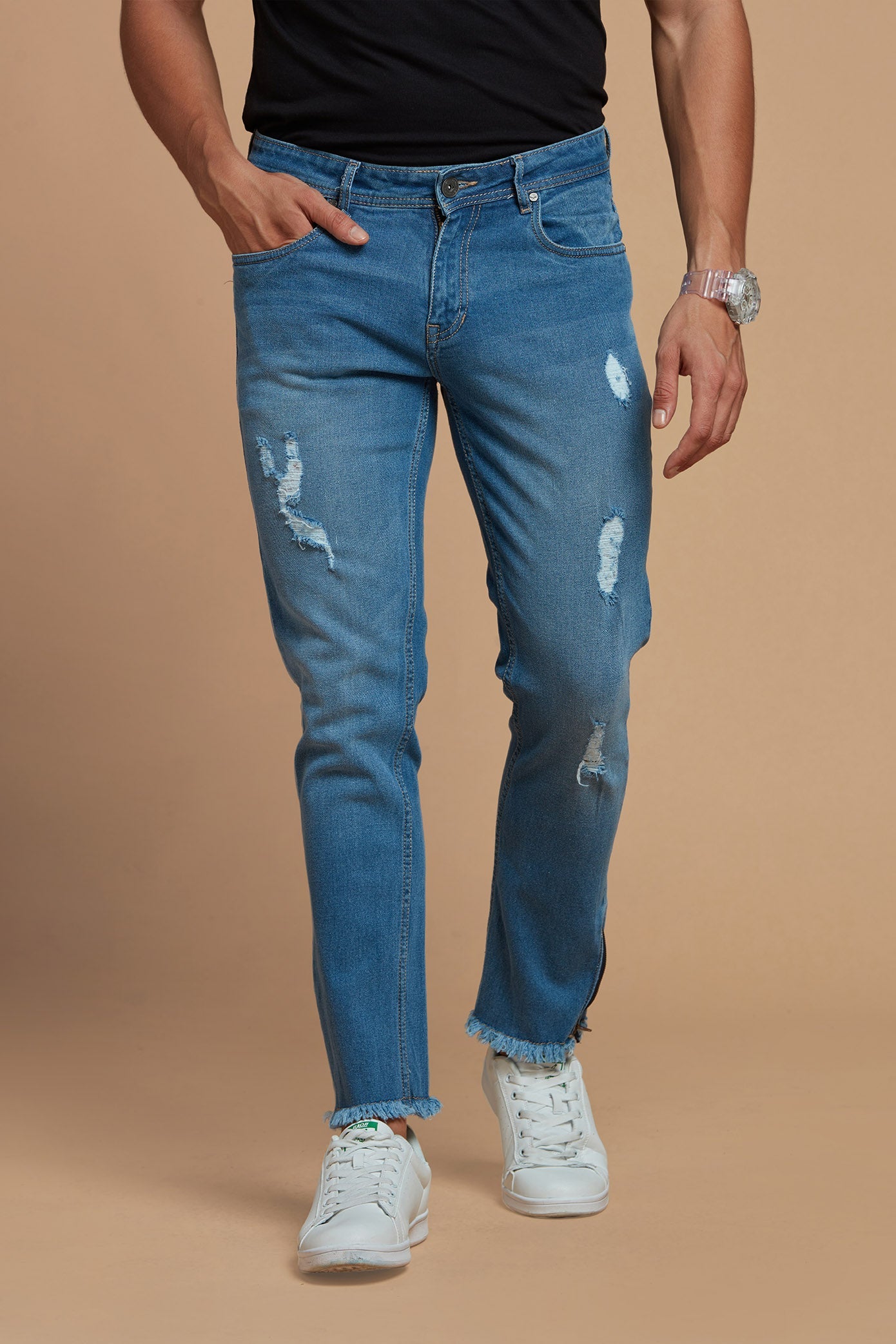 Men Denim Jeans with Comfort Fit Light Blue