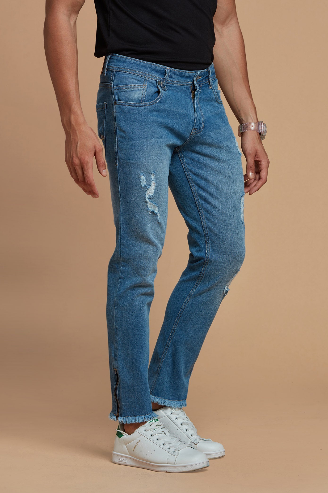 Men Denim Jeans Comfort Fit Light Blue