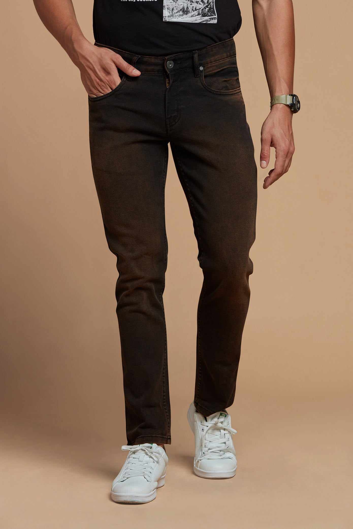 Men Denim Jeans Dark Chocolate Brown