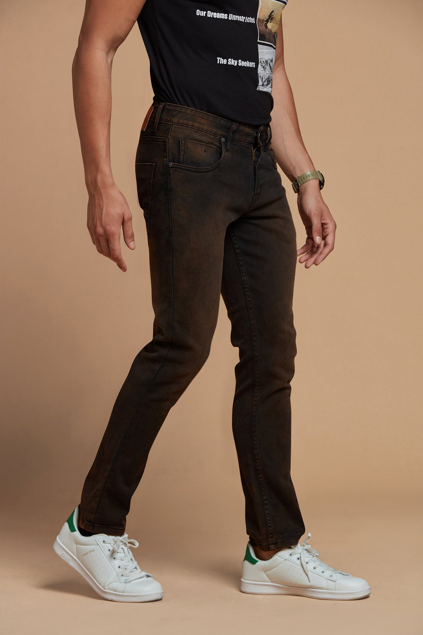 Dark Brown Denim Jeans for Men