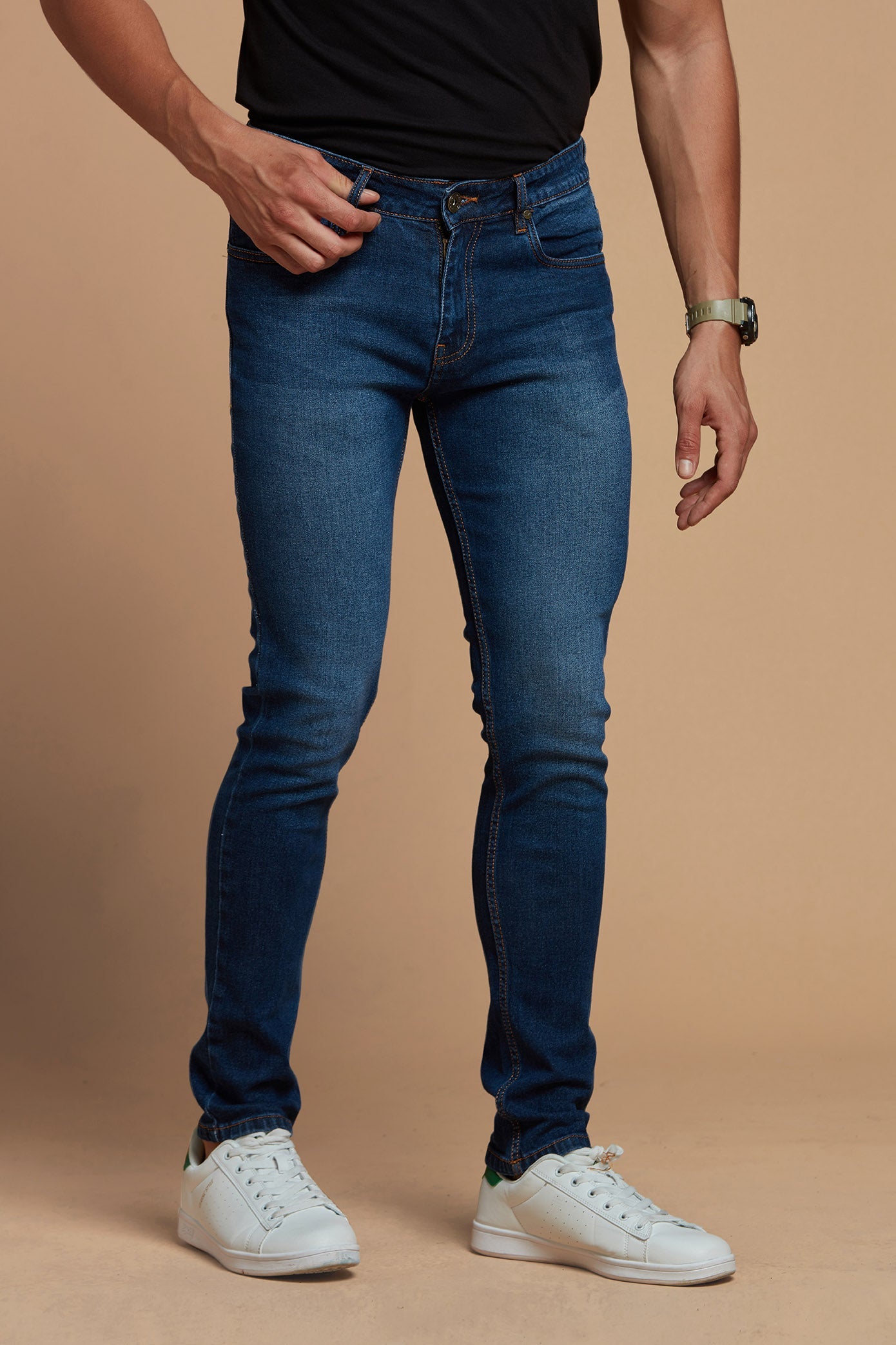 Skinny Fit Dark Blue Denim Jeans for Men