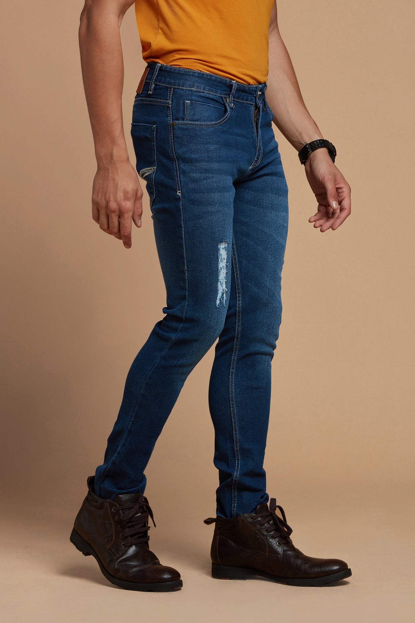 Men Denim Jeans - Blue Lightly Faded