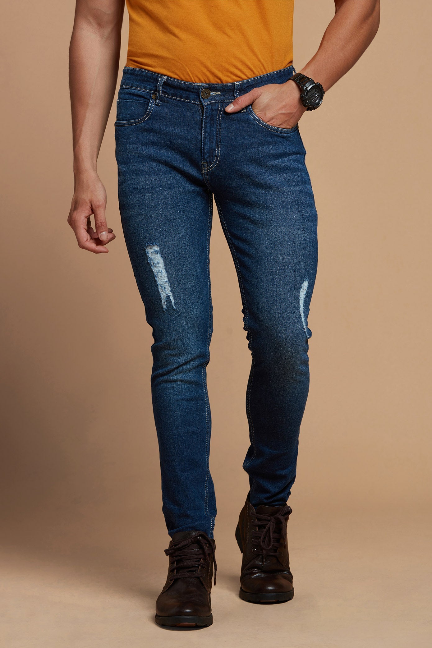 Men Denim Jeans Blue Lightly Faded