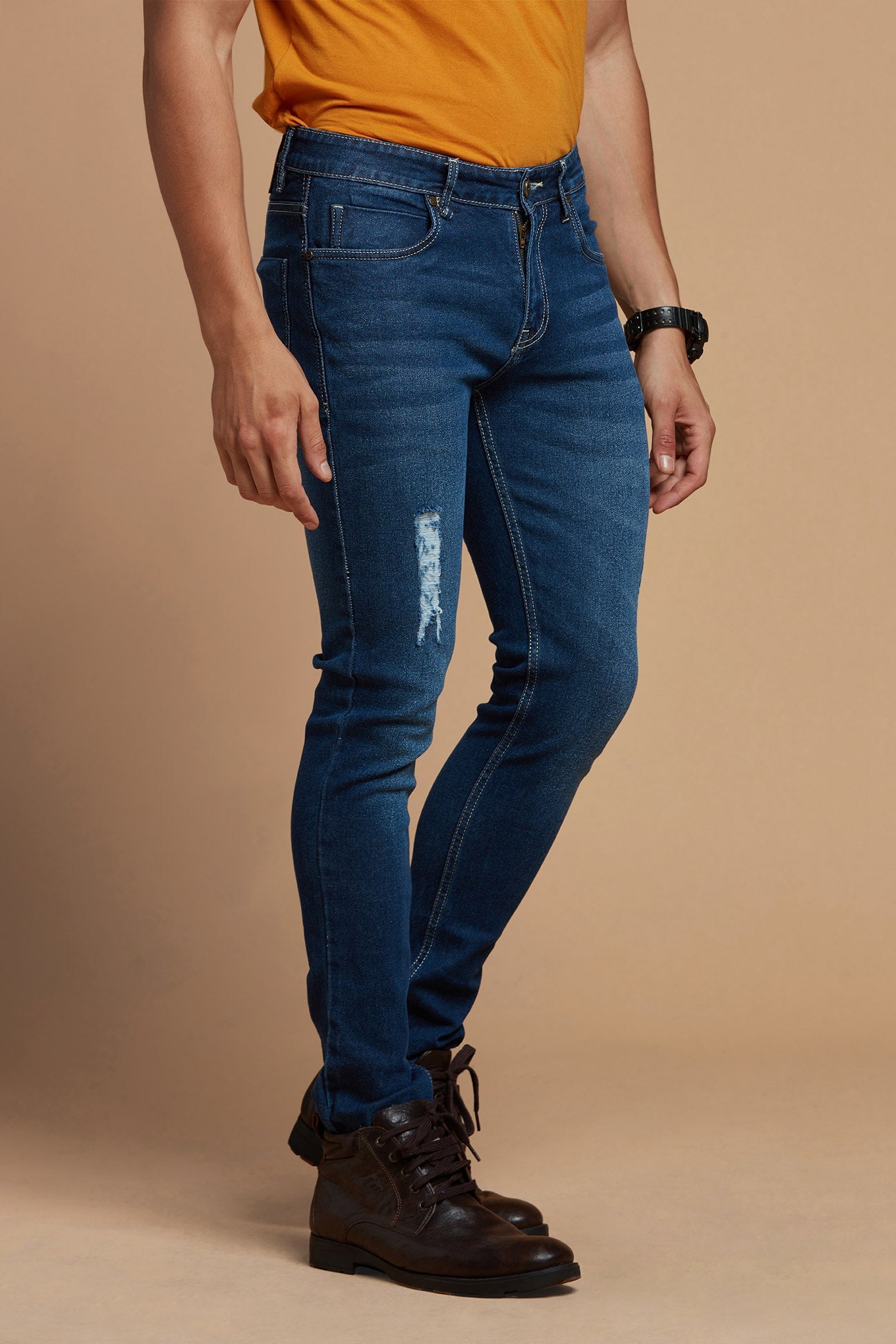 Men Denim Jeans - Blue Lightly Faded