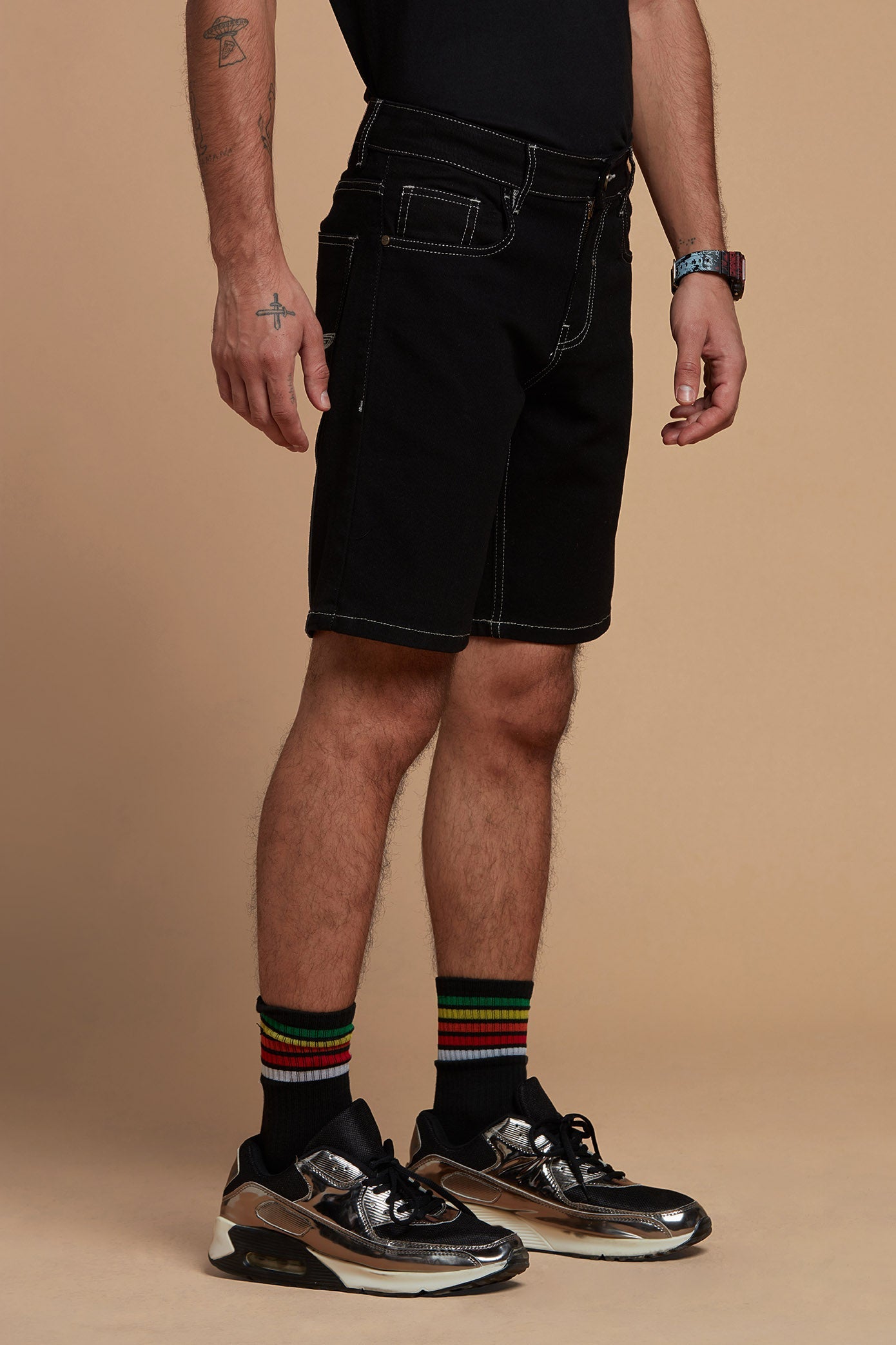 Men Denim Shorts Classic Black