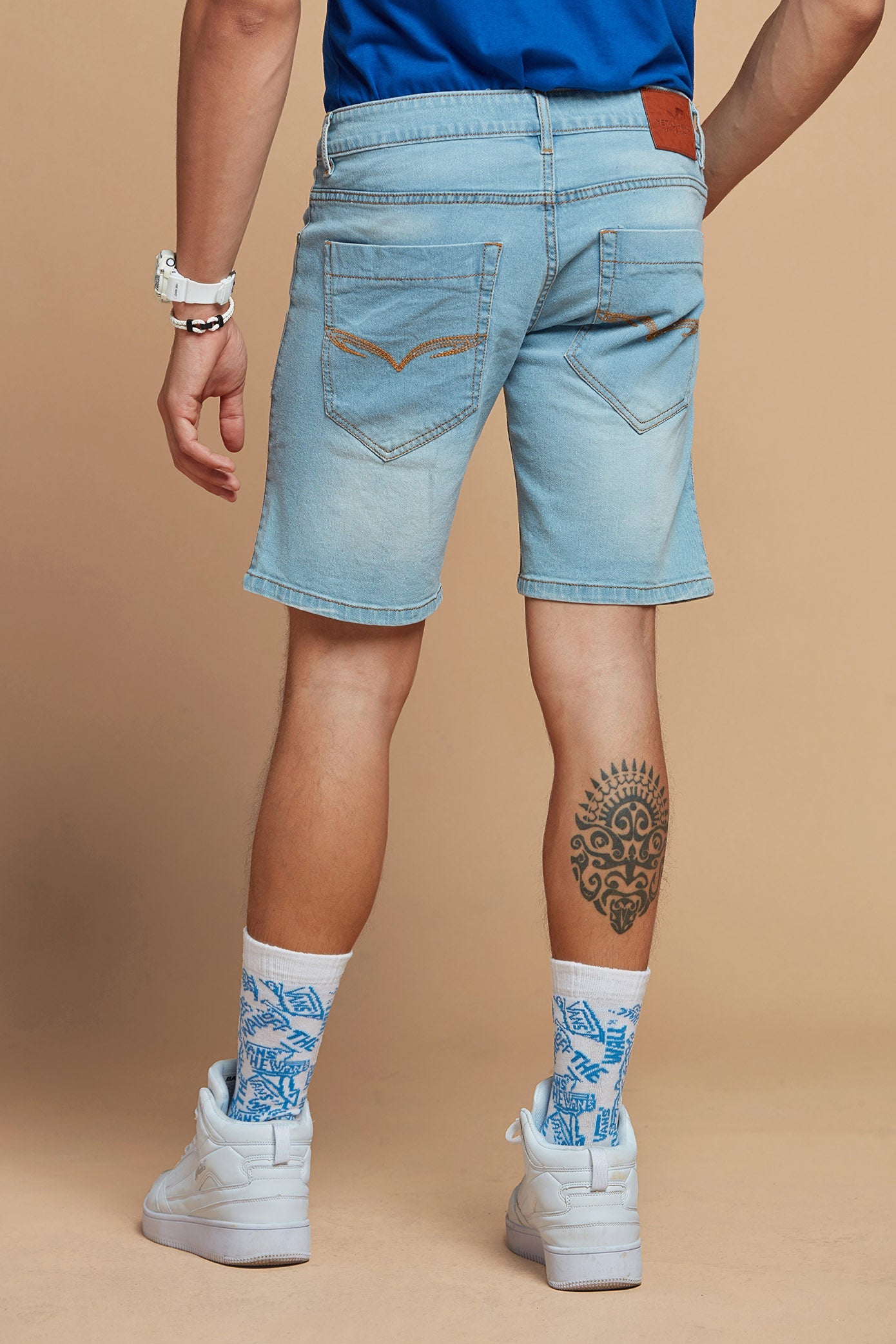 Blue Washed Denim Shorts for Men