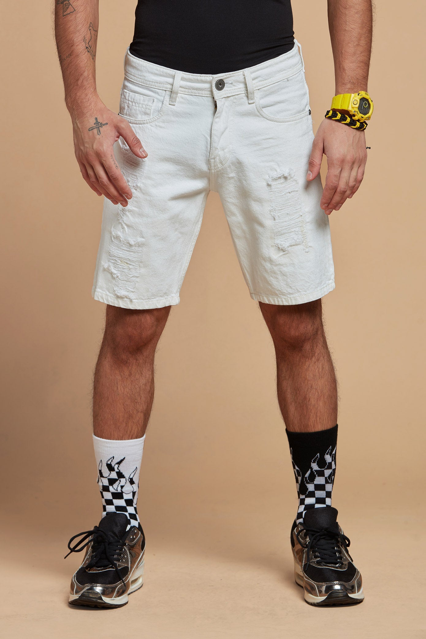 Men Denim Shorts Spotless White Casual