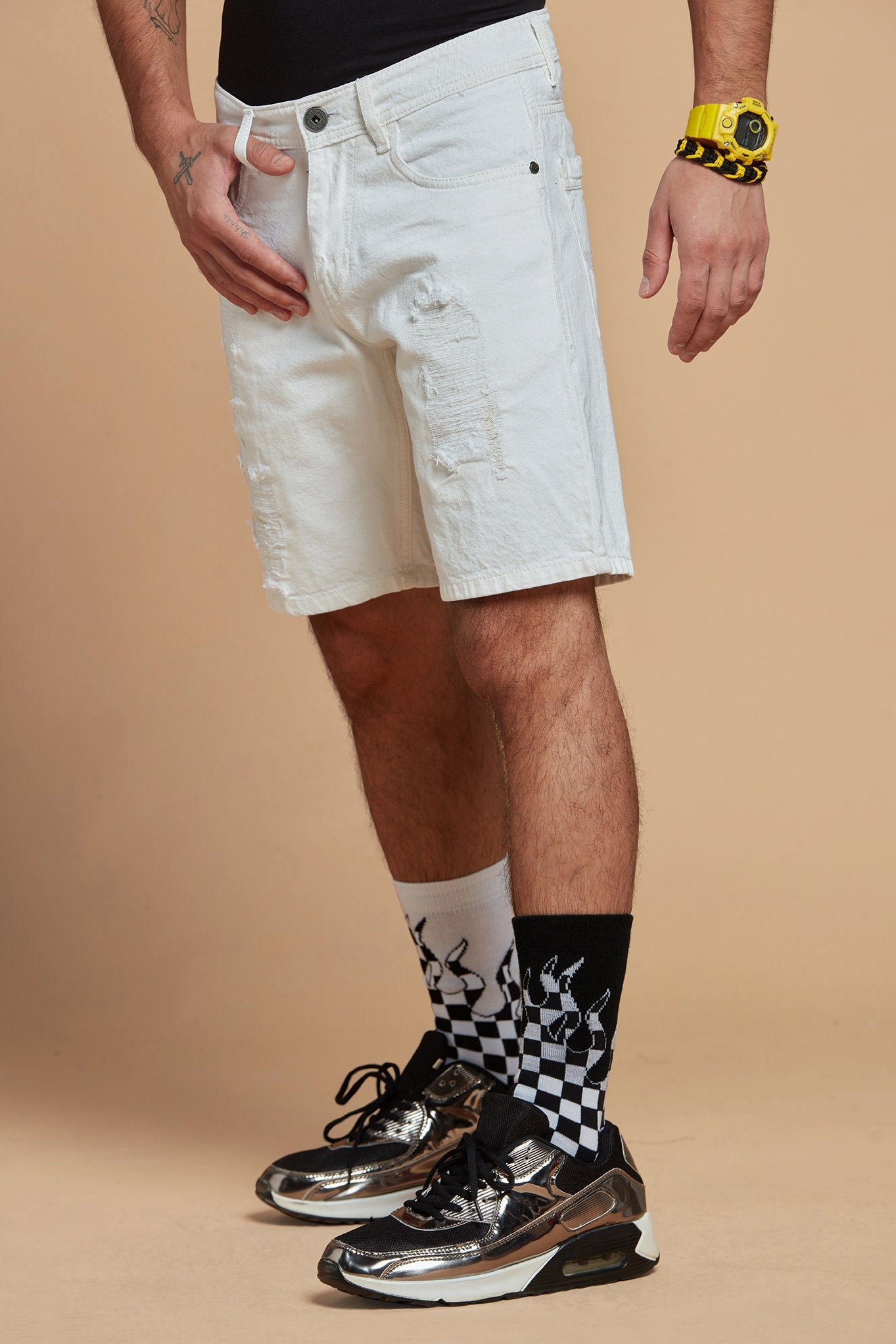 Denim Shorts White Casual for Men