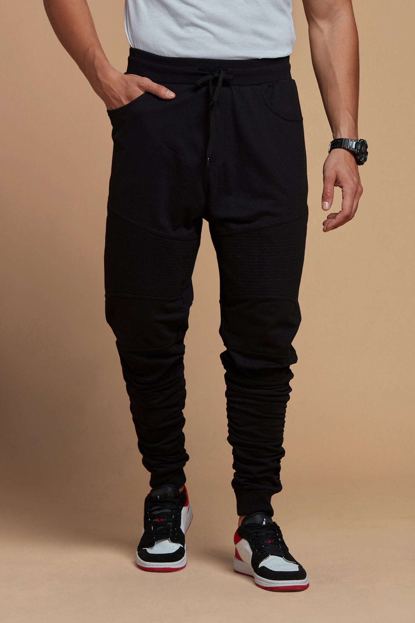 Classic Black Mid Rise Joggers for Men