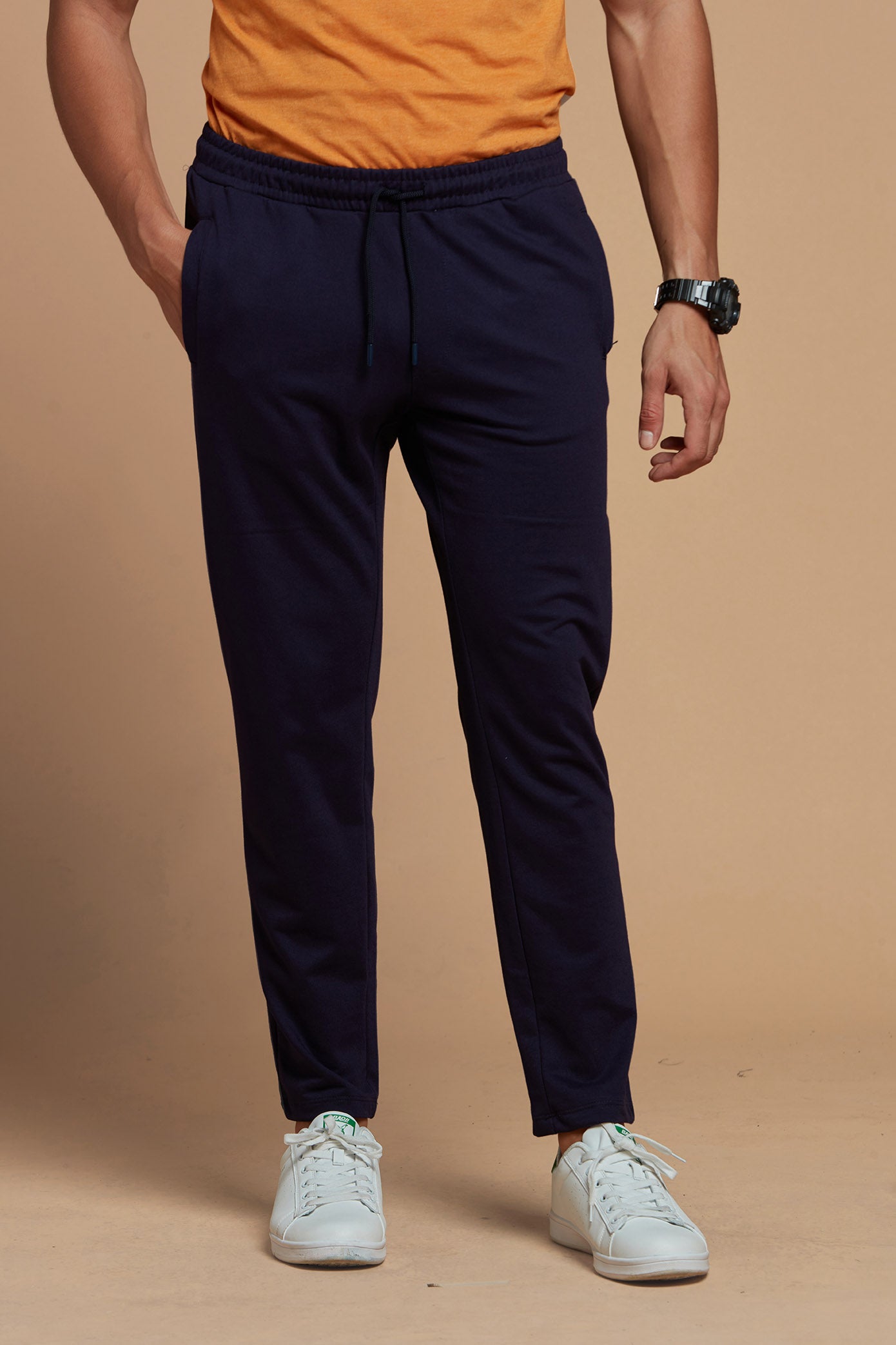 Navy Knitted Mid Rise Joggers 