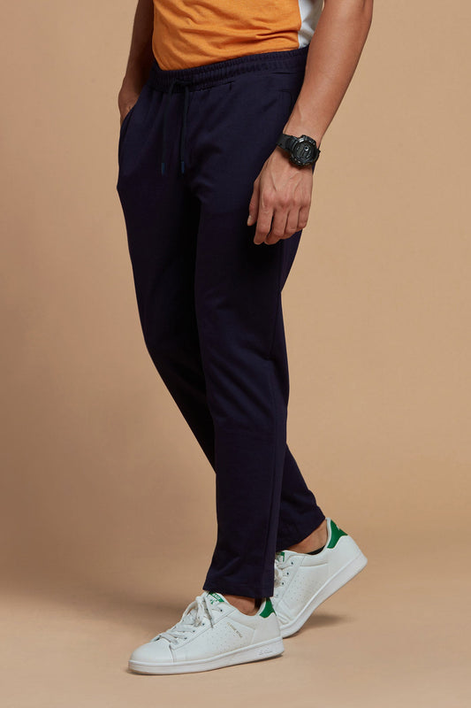 Men Joggers Navy Knitted Mid Rise