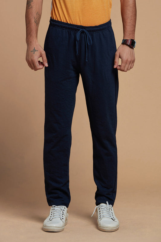 Men Joggers  Navy Blue Solid Knitted Mid Rise Track Pants