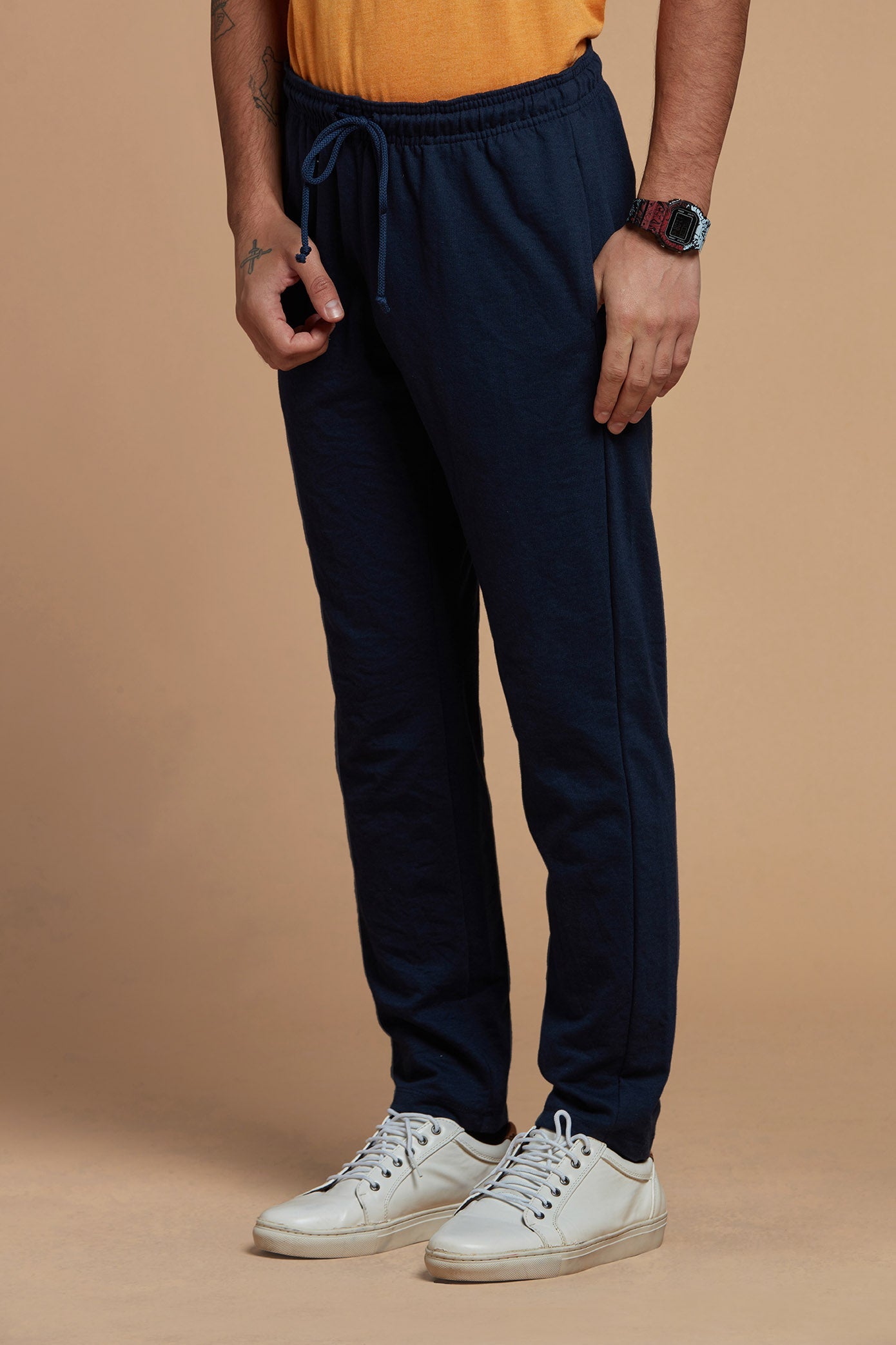 Men Joggers Navy Blue Solid 