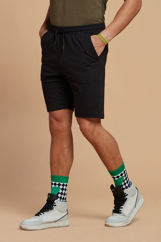 Men Shorts Knits Solid Black Shorts With Slim Fit Style