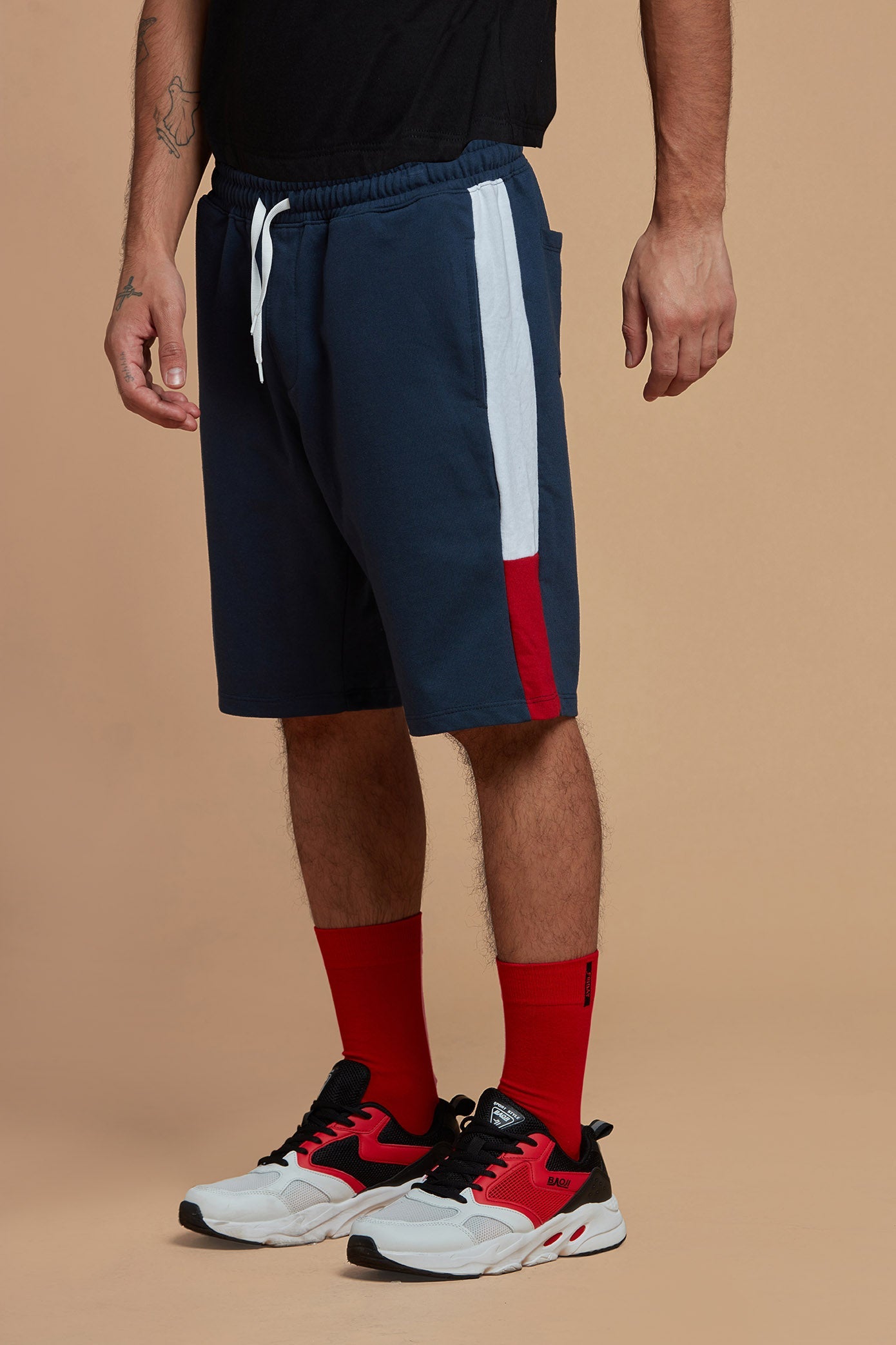 Navy Blue With Red And White Patterns shorts