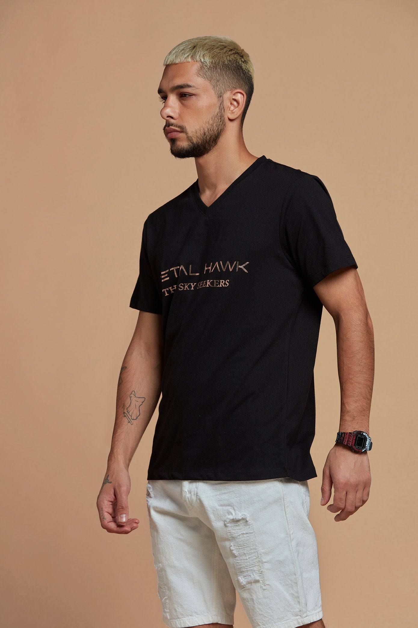  V Neck Black Tee