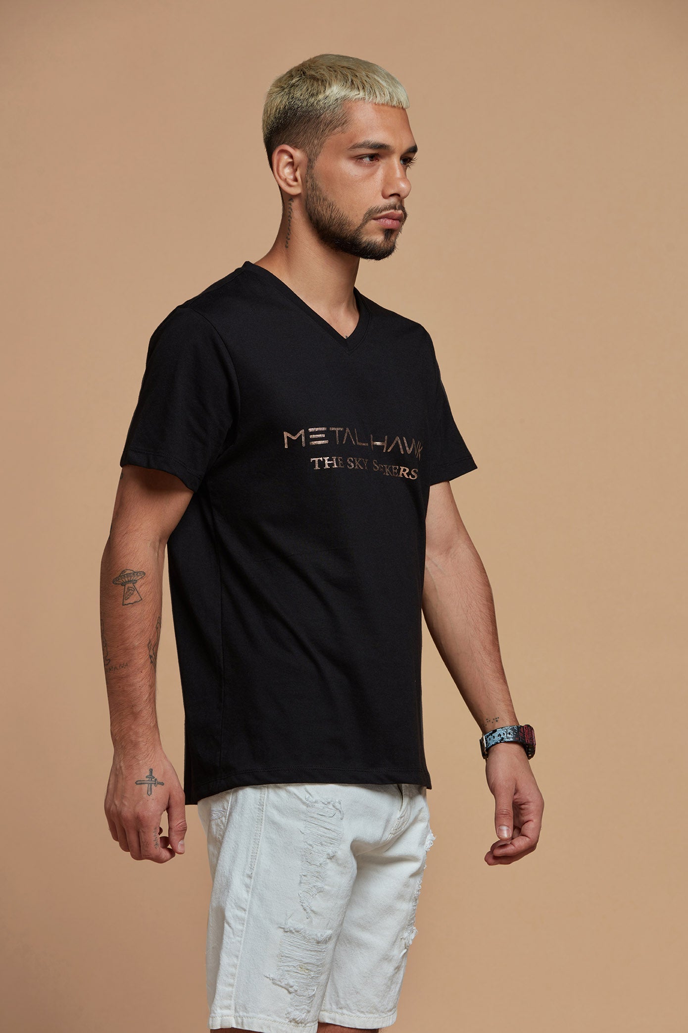  V Neck Black Tee Men