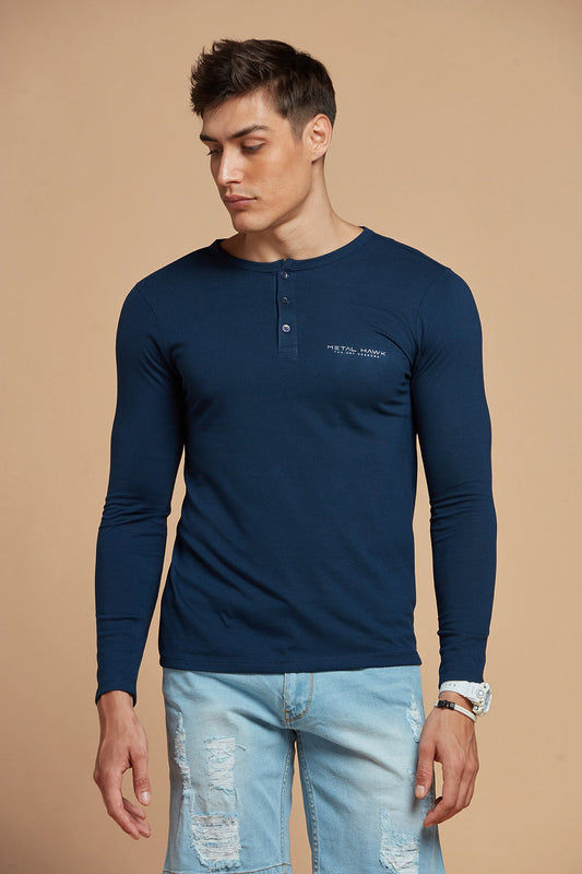 Men T-Shirt Navy Blue Round Neck