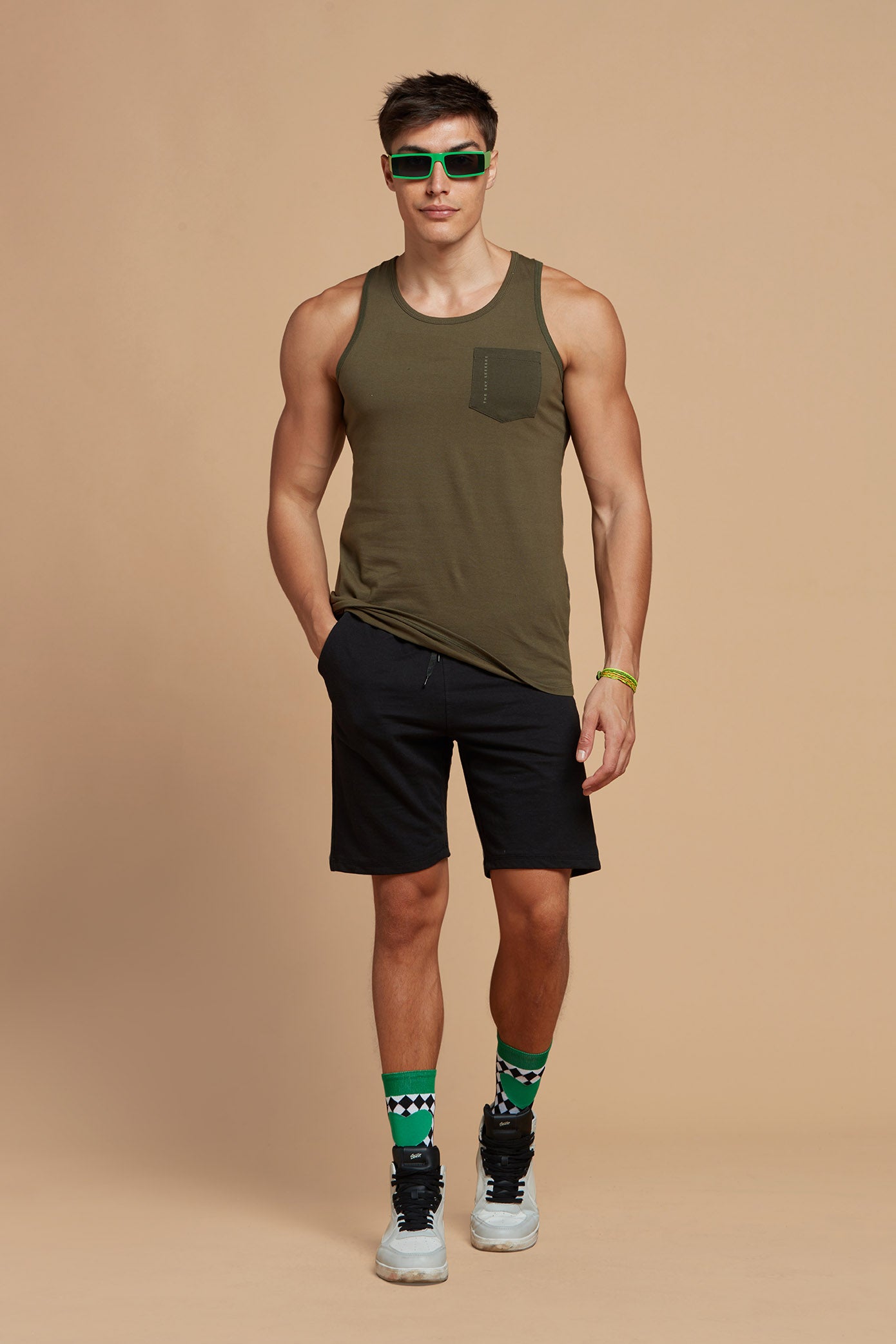 Men T-Shirt Vest Style Army Green Tee