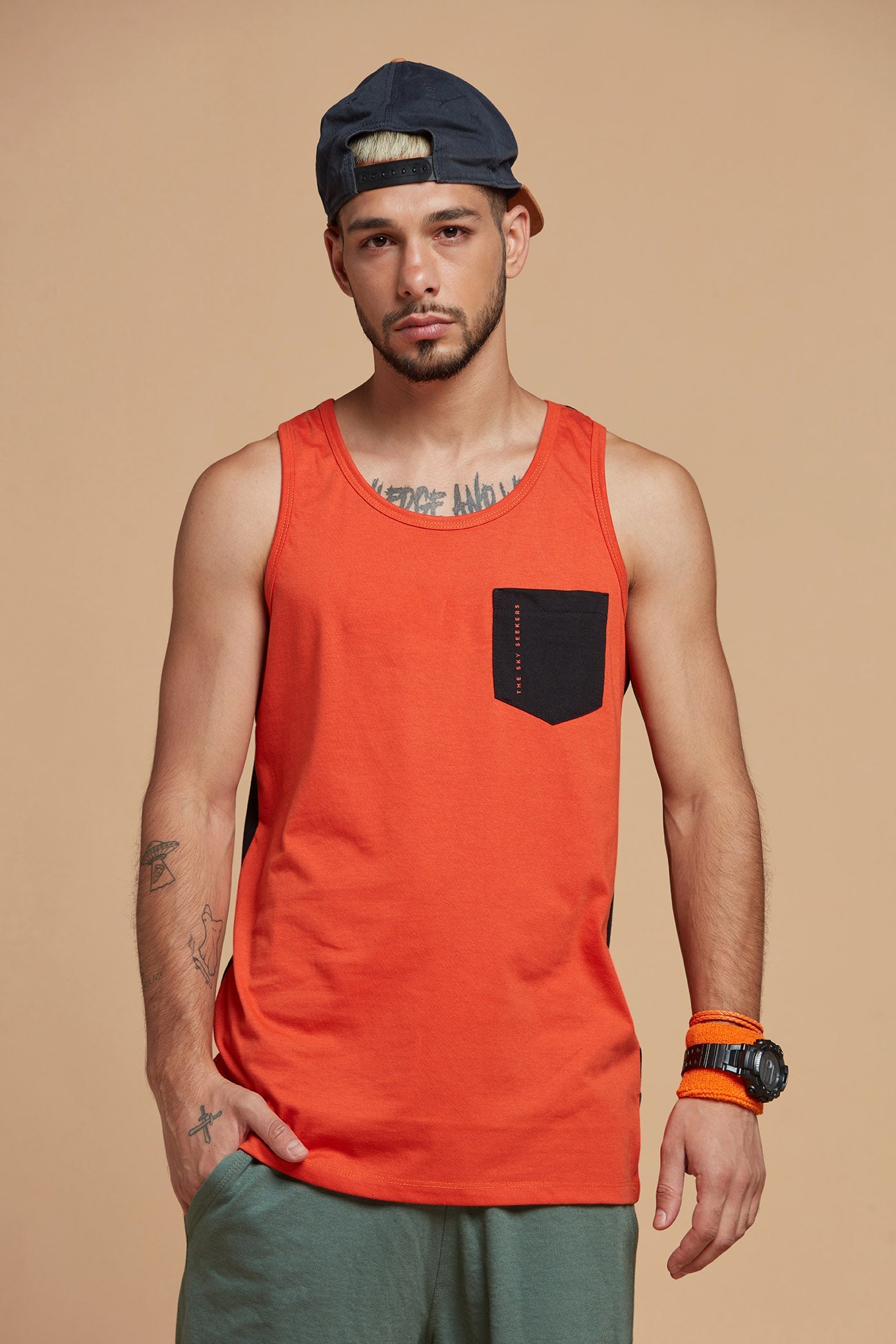 Vest Style Orange T-shirt for Men