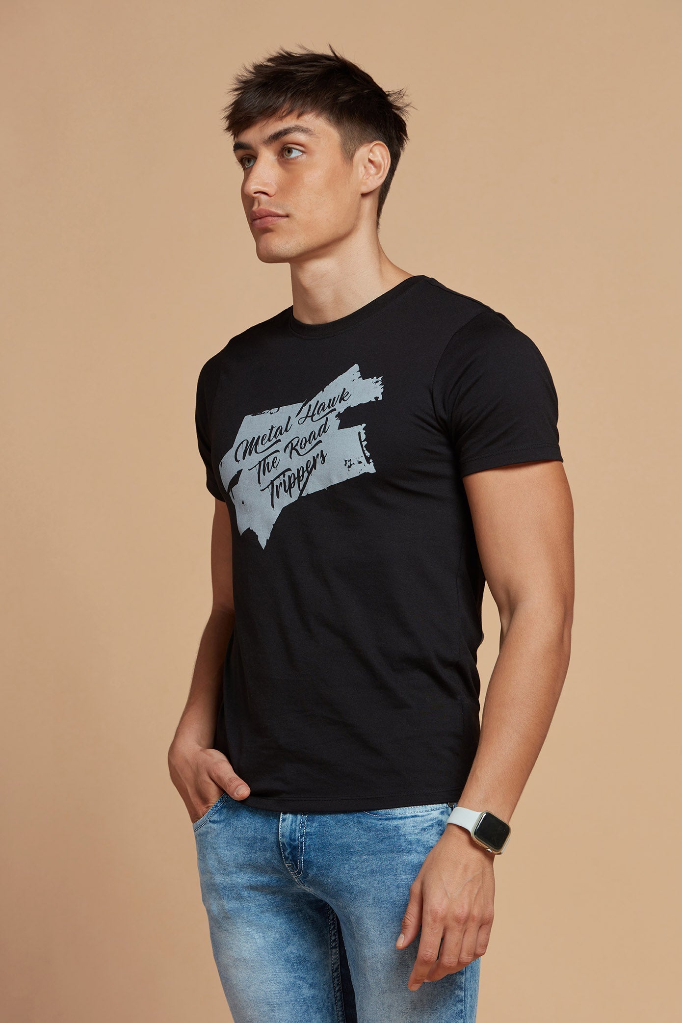 Men T-Shirt Washed Blue