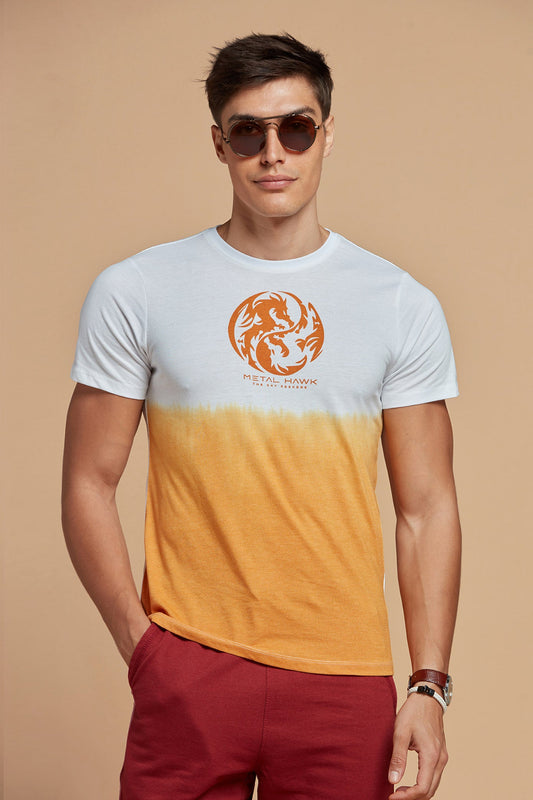 Men T-Shirt White And Orange