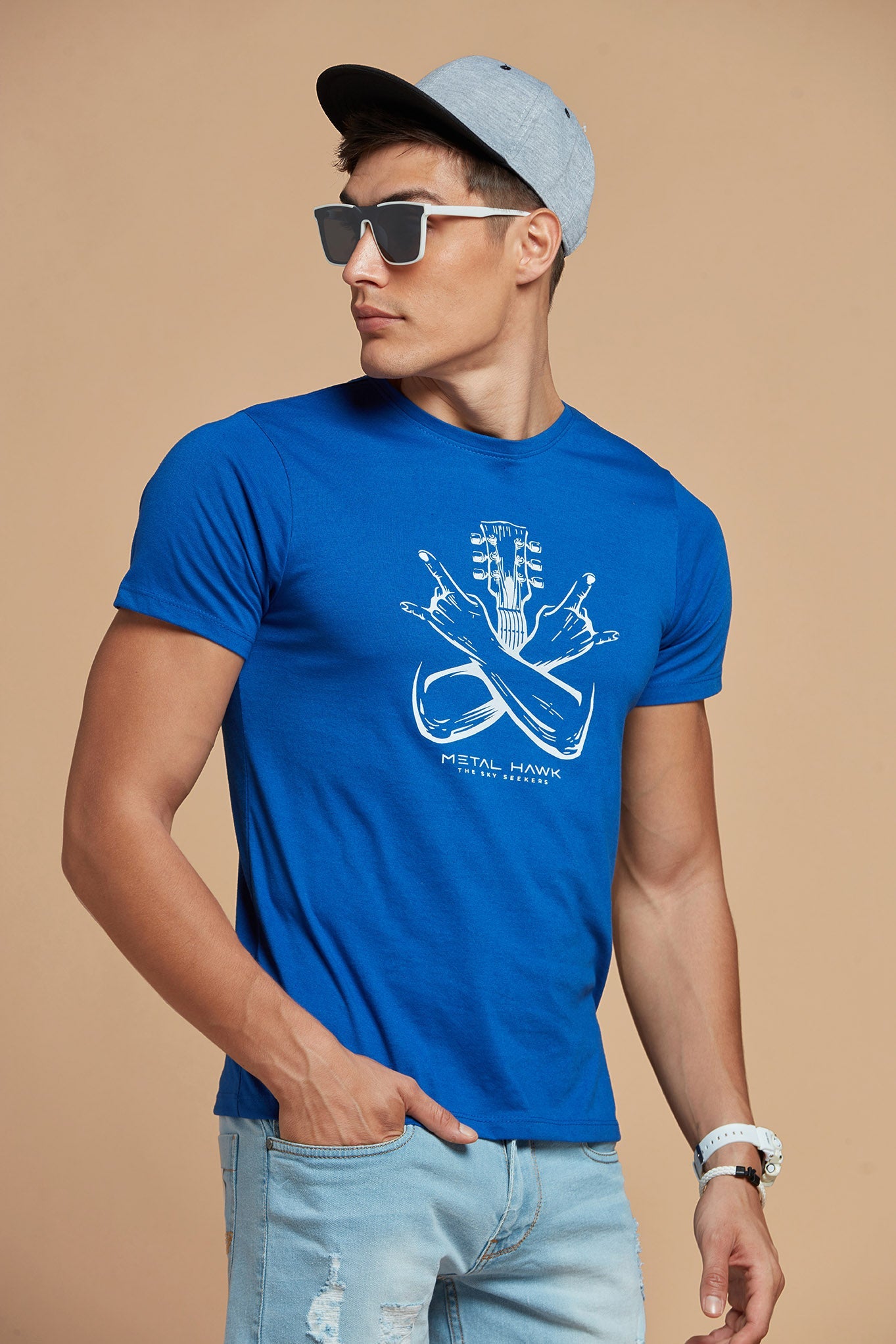 Blue Rockstar Style T-shirt For Men