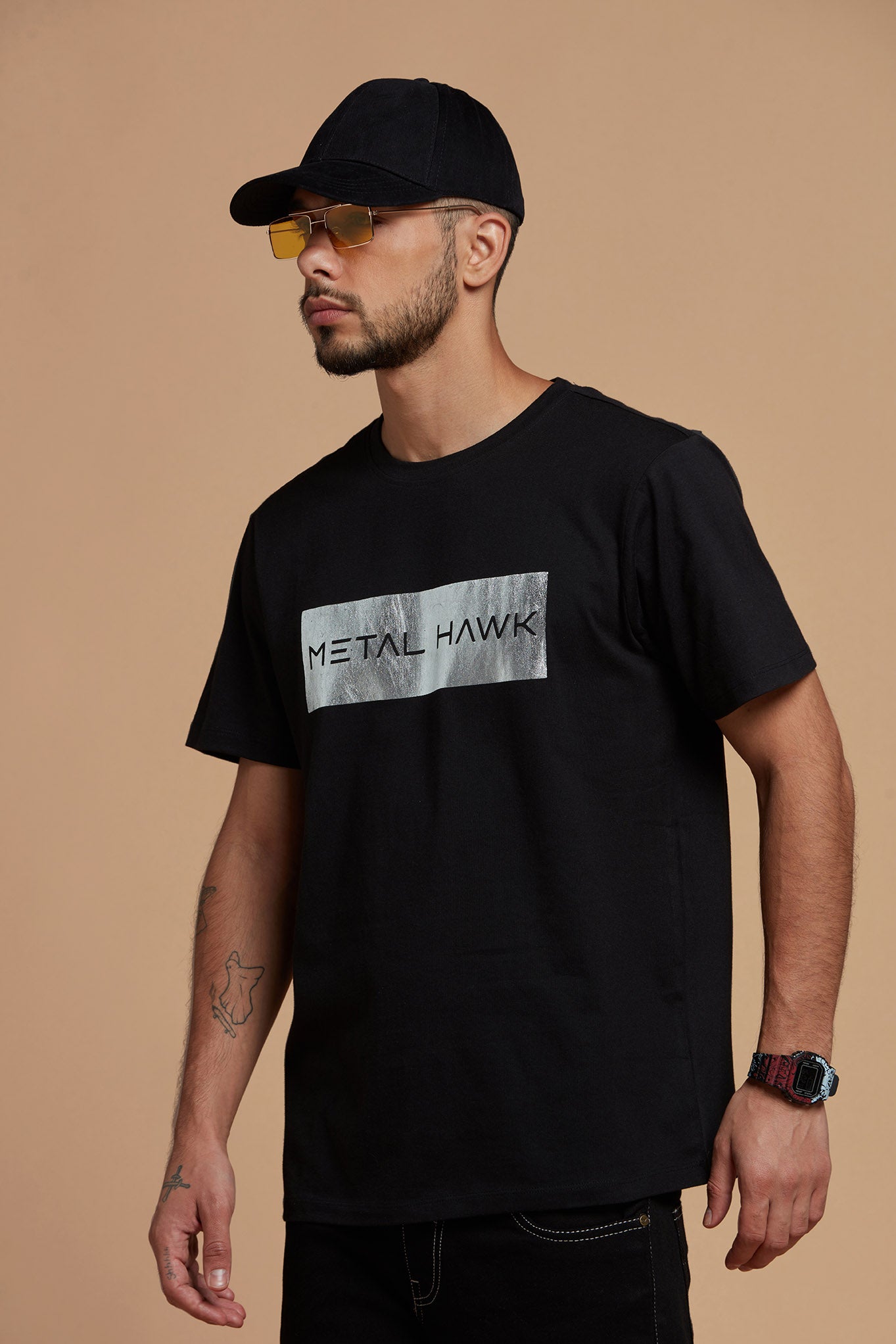 Men T-Shirt Black And Silver