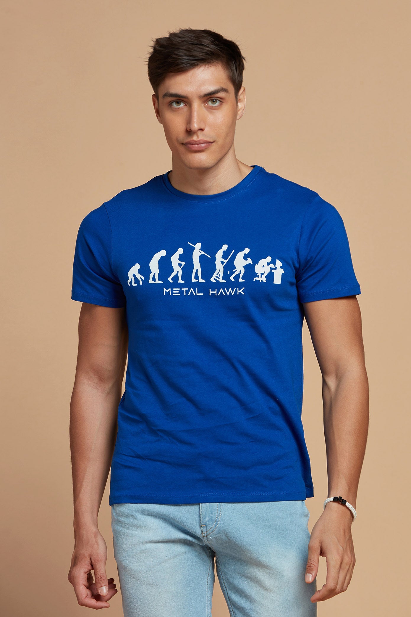 Men T-Shirt Dark Blue Round Neck