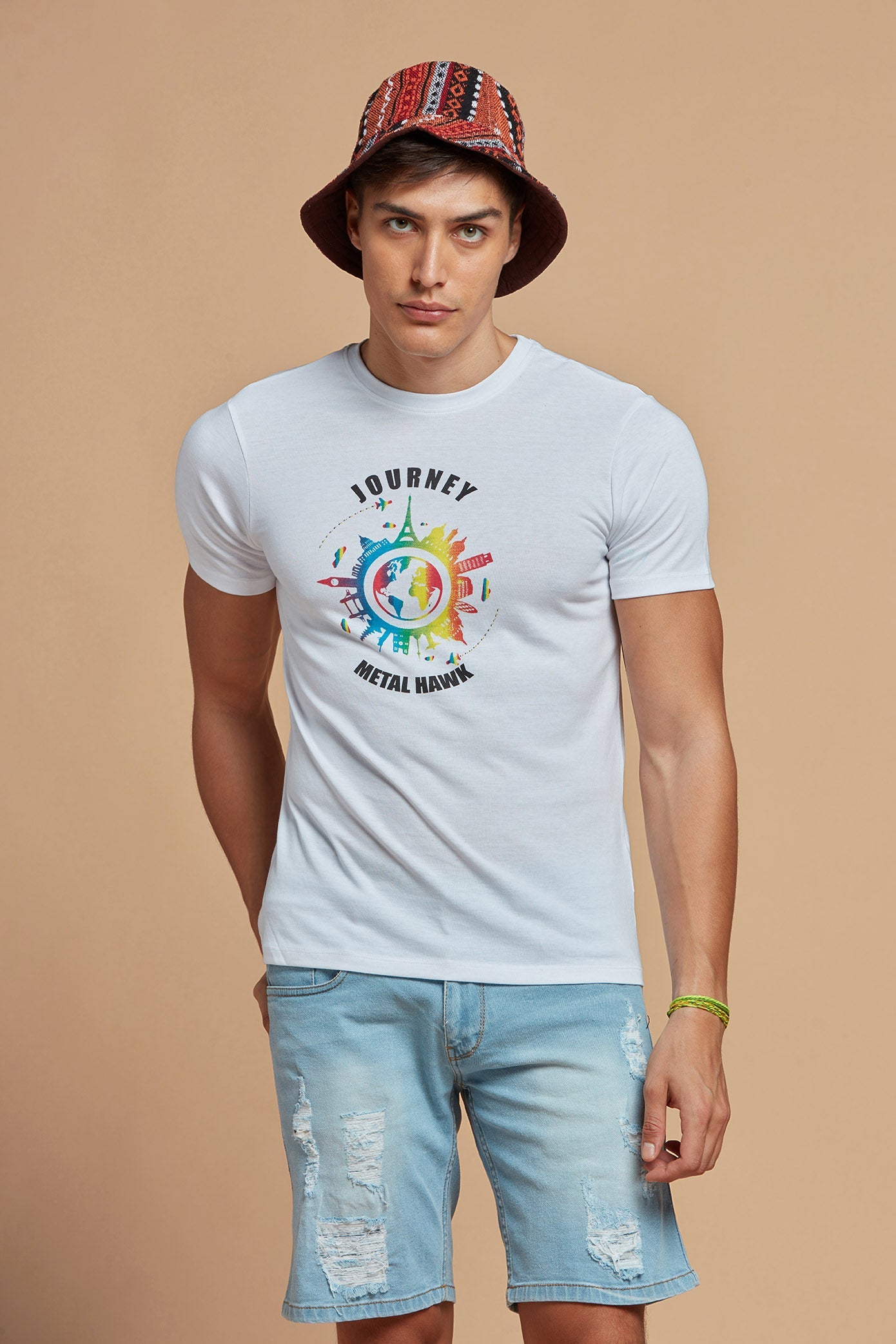 White Printed Tee for  Men