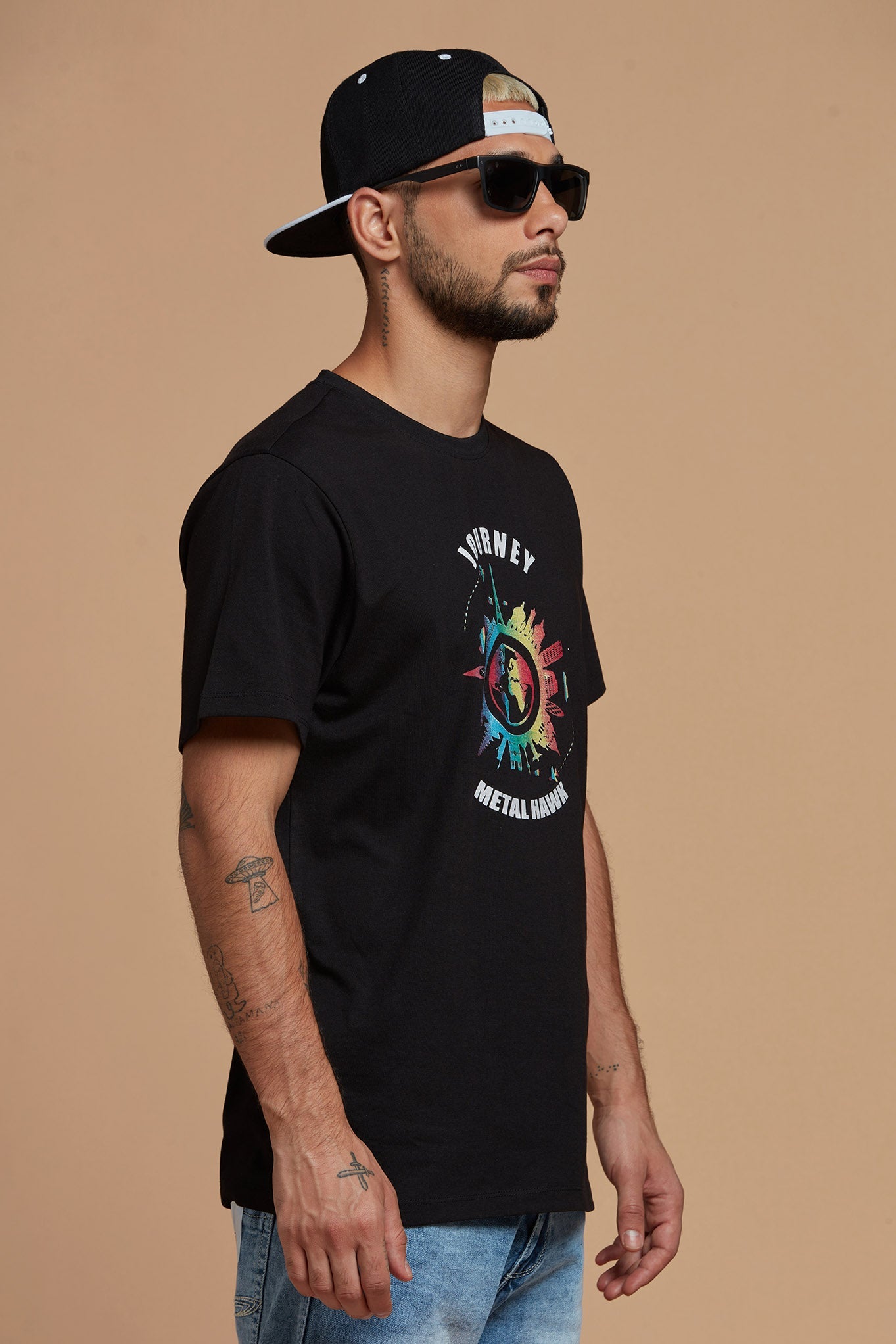 Round Neck Printed Black T Shirt for Men