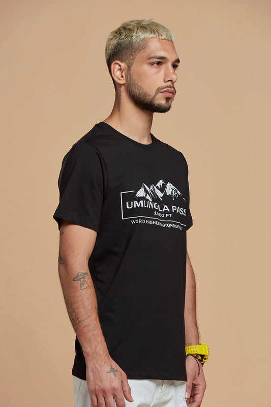 Men T-Shirt Black Tee With Mountains Graphic