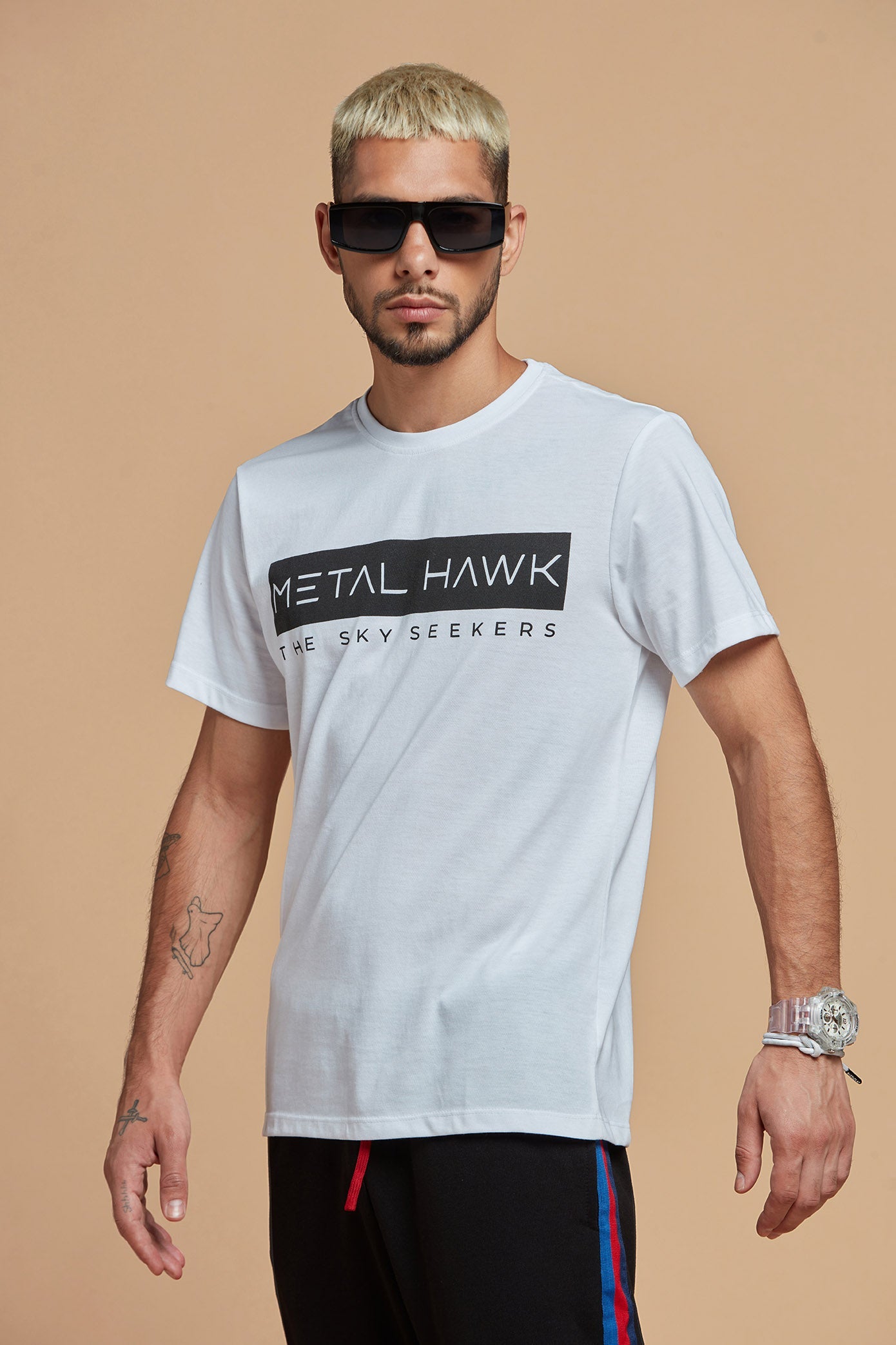 Buy Stylish White and Black Print T-shirt for Men – Metal Hawk