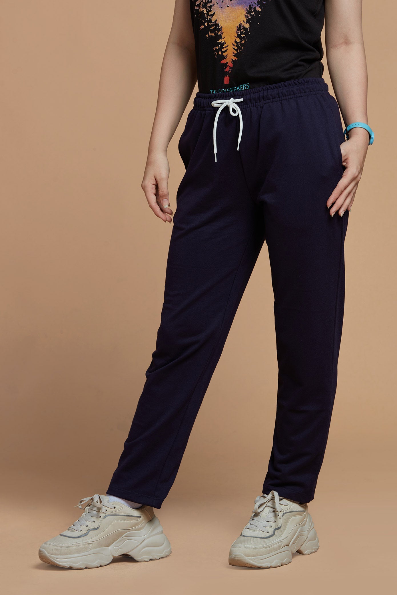 Women Joggers Navy Blue Easy Track Pants