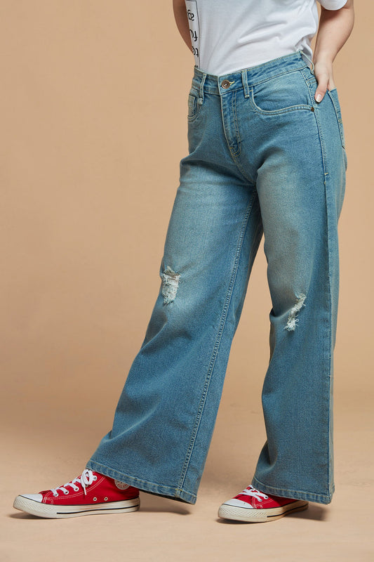 Women Denim Jeans Flair Light And Cool Blue