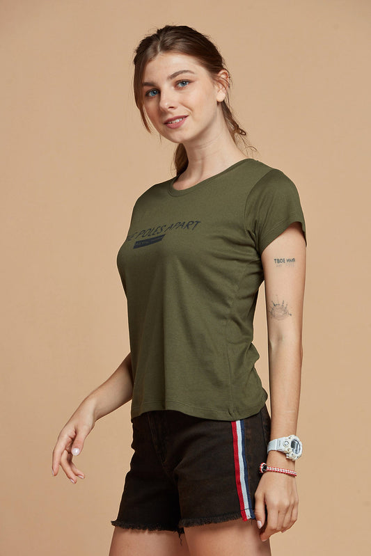 Women T-Shirt Green With Short Sleeves