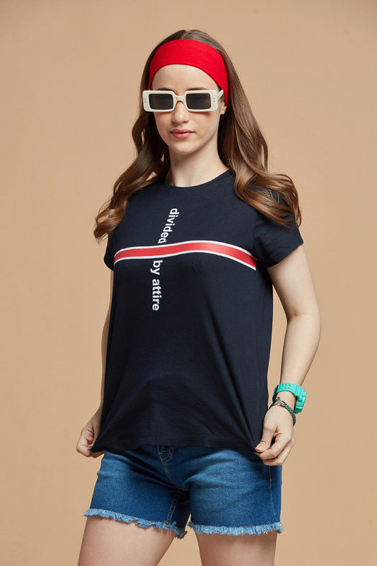 Women T-Shirt Blue And Red Tee