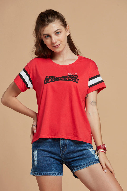 Women T-Shirt-In Red Dark