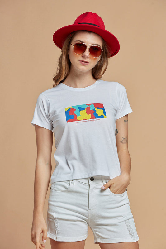 Women T-Shirt White Round Neck