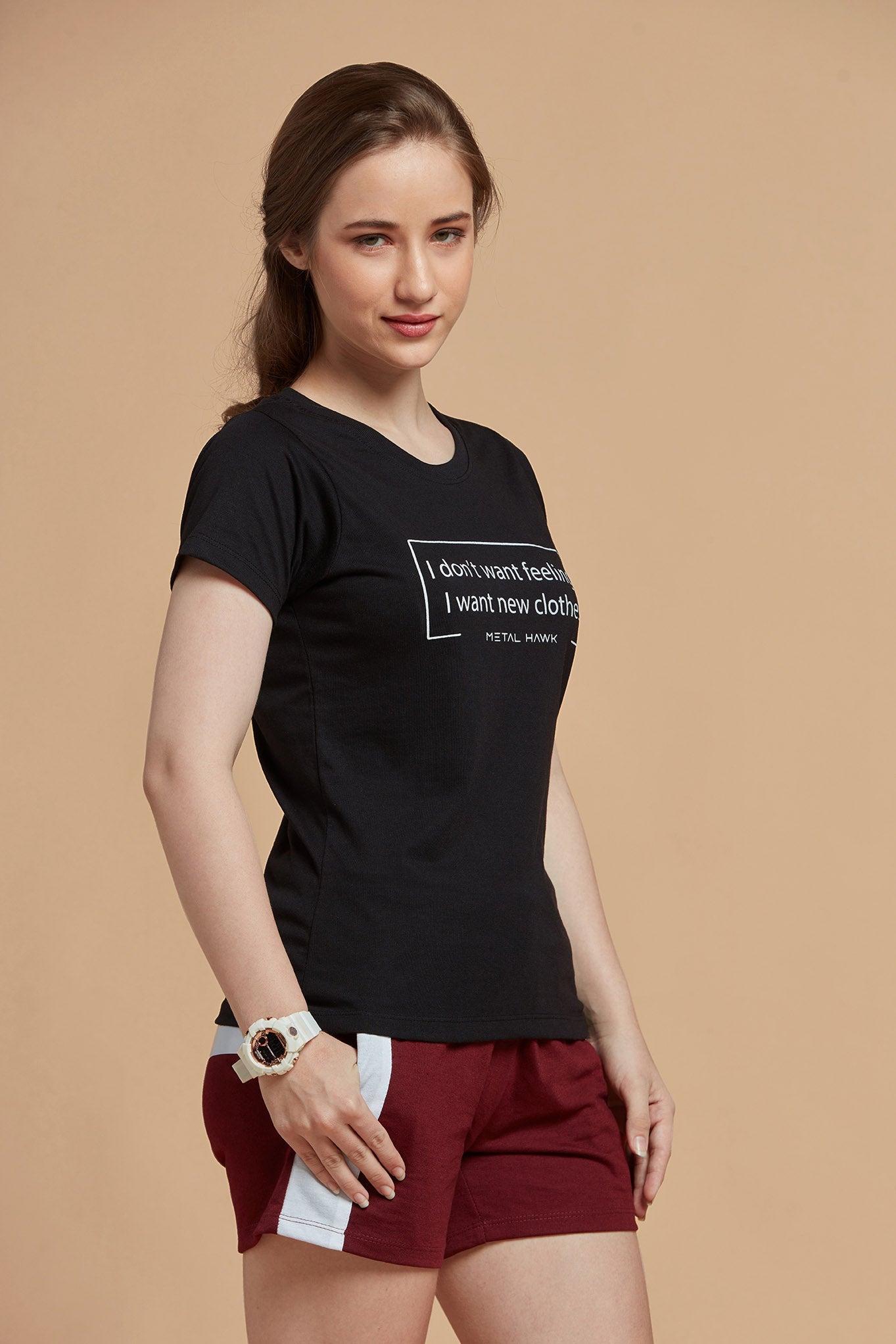 Women T-Shirt Black Round Neck