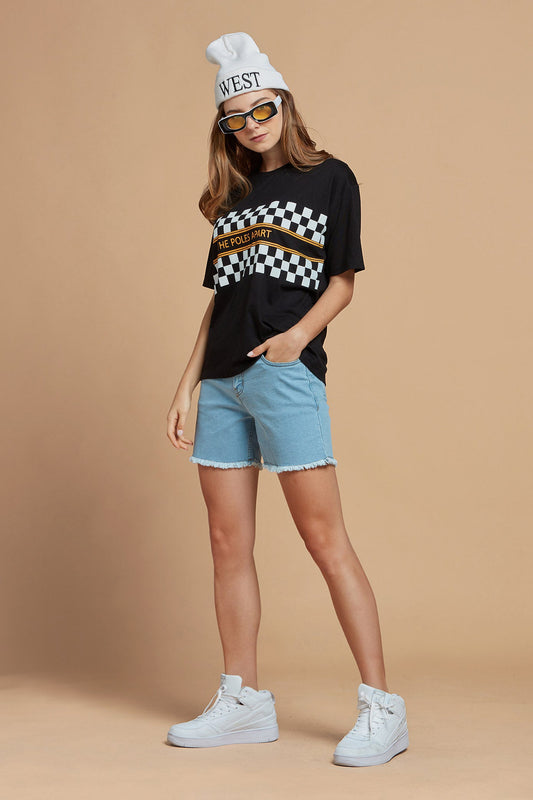 Women T-Shirts Checkered Black